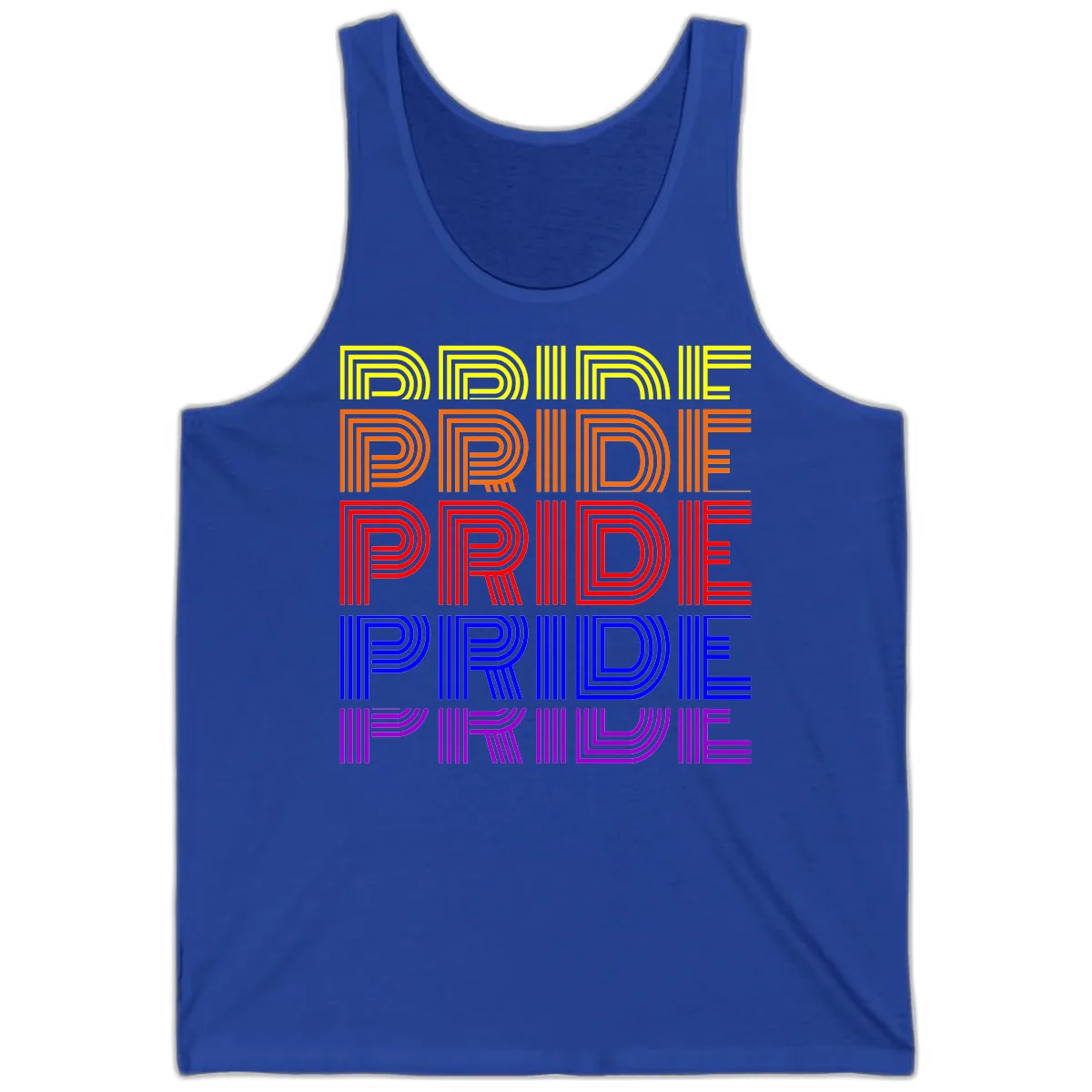 Rainbow Pride Repeating Text Design Tank in True Royal