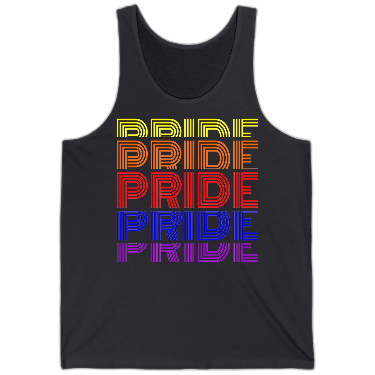 Rainbow Pride Repeating Text Design Tank in Dark Grey