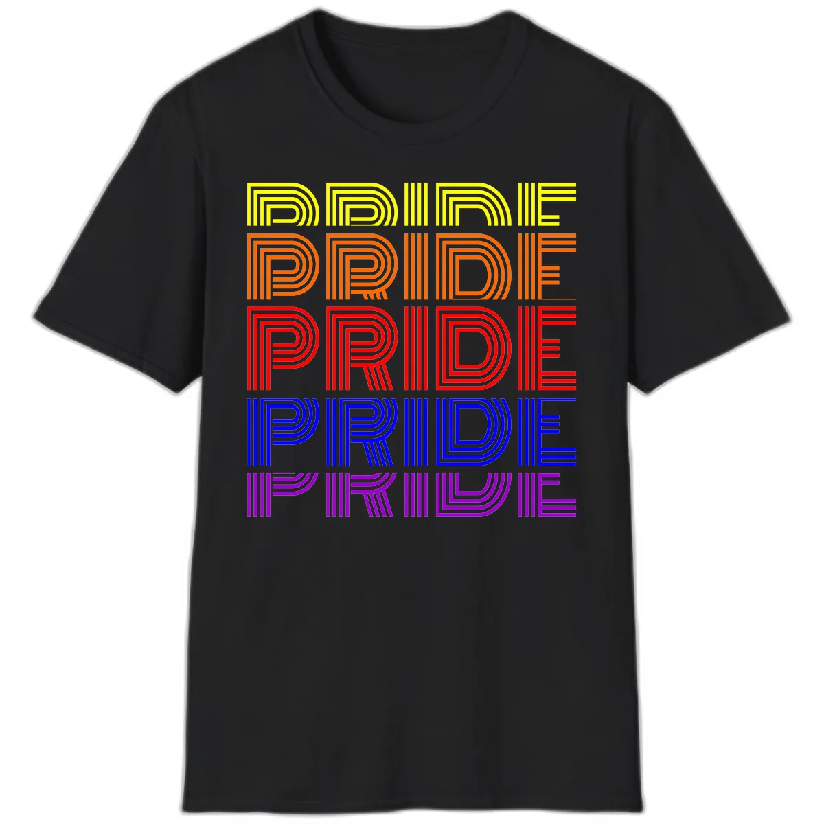 Rainbow Pride Repeating Text Design T-Shirt in Black