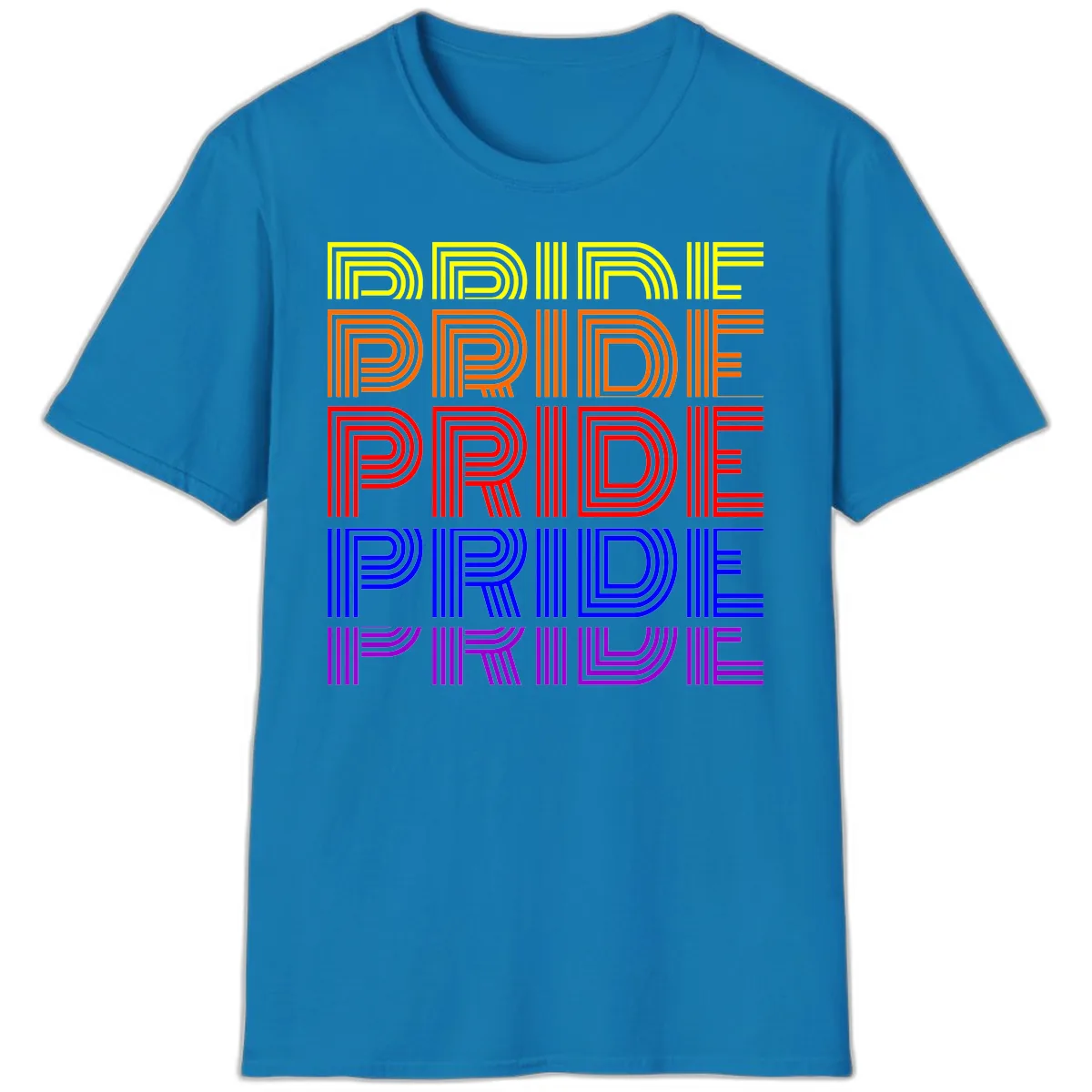 Rainbow Pride Repeating Text Design T-Shirt in Sapphire