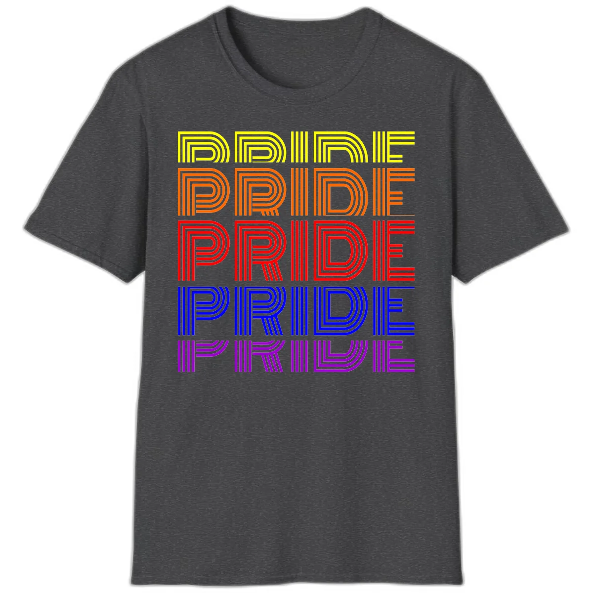 Rainbow Pride Repeating Text Design T-Shirt in Dark Heather