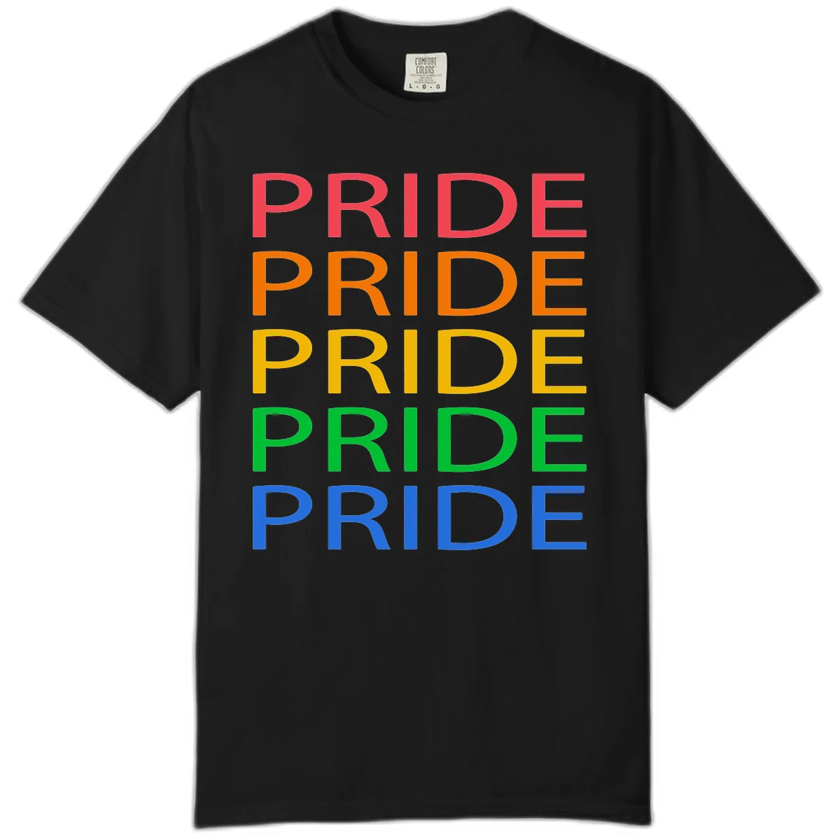 Rainbow Pride Repeating Text Comfort Color in Black