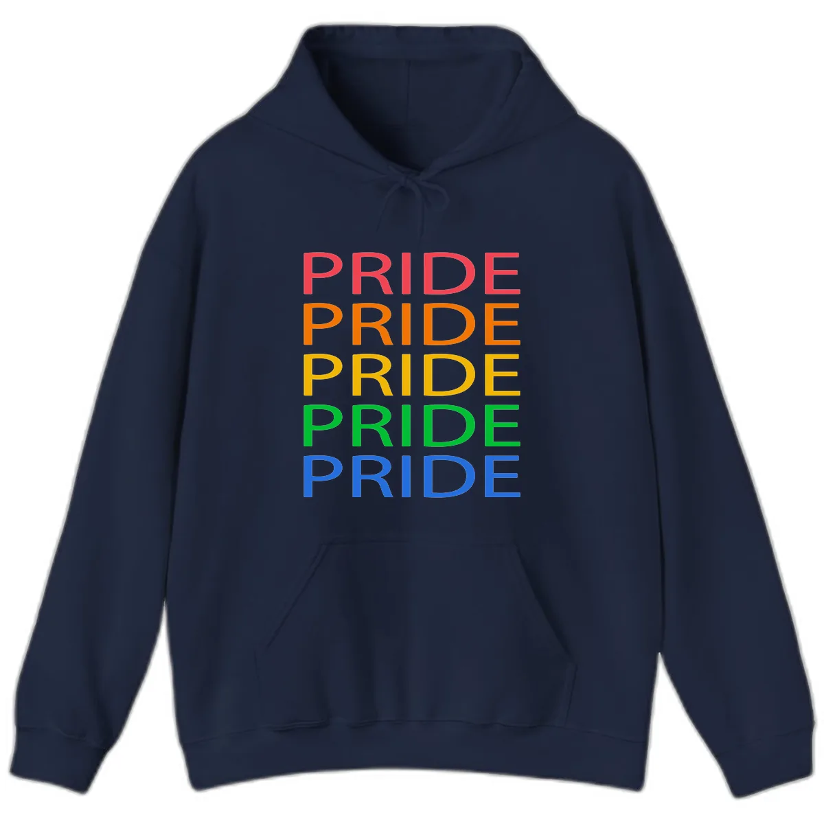 Rainbow Pride Repeating Text Hoodie in Navy