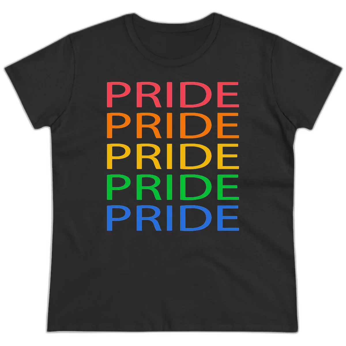 Rainbow Pride Repeating Text Ladies Tee in Black