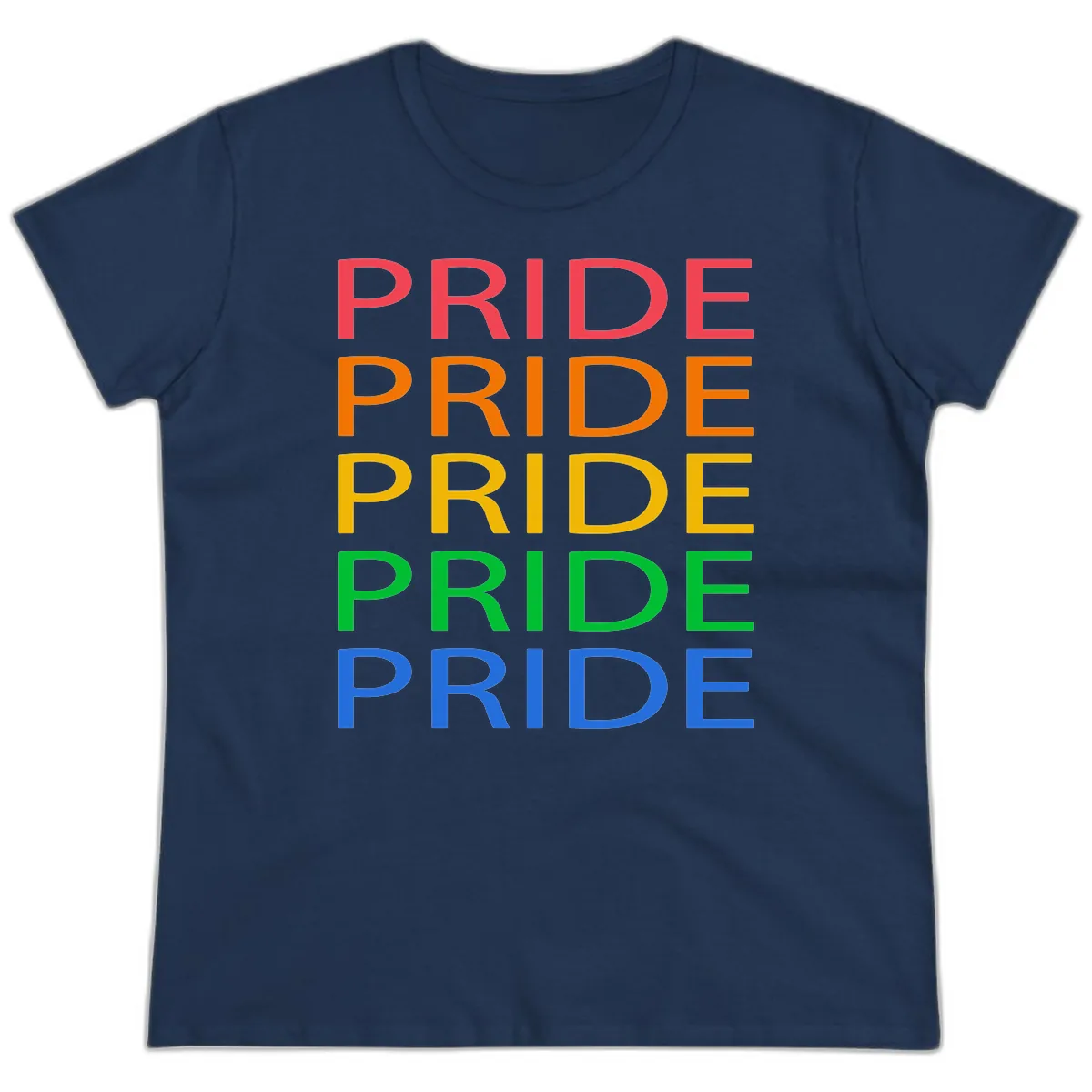 Rainbow Pride Repeating Text Ladies Tee in Navy