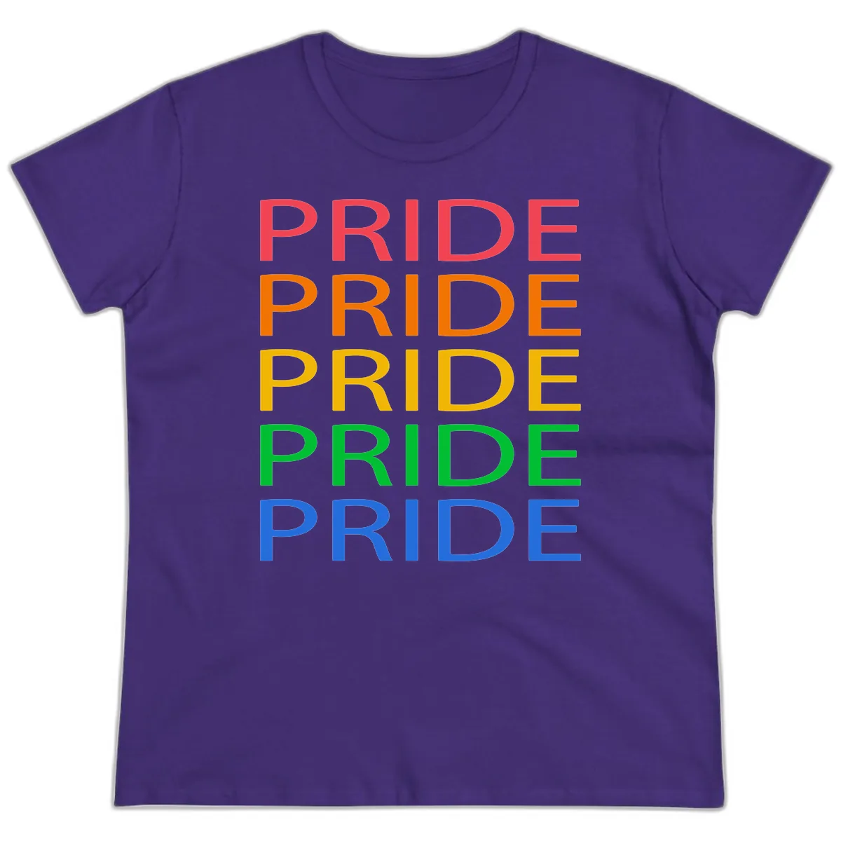 Rainbow Pride Repeating Text Ladies Tee in Purple