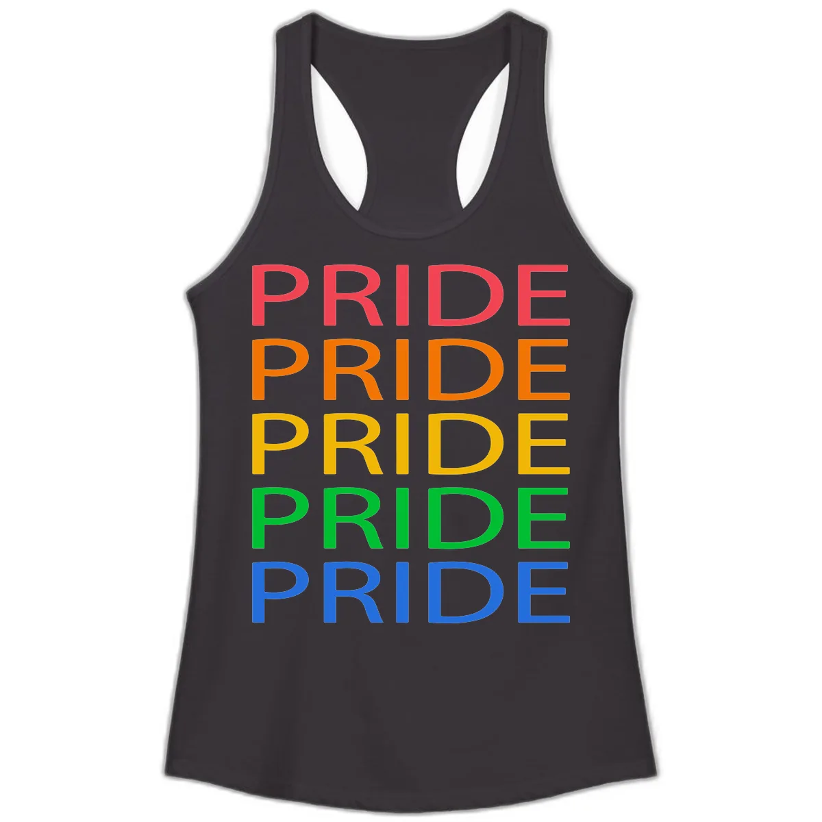Rainbow Pride Repeating Text Ladies Tank in Black