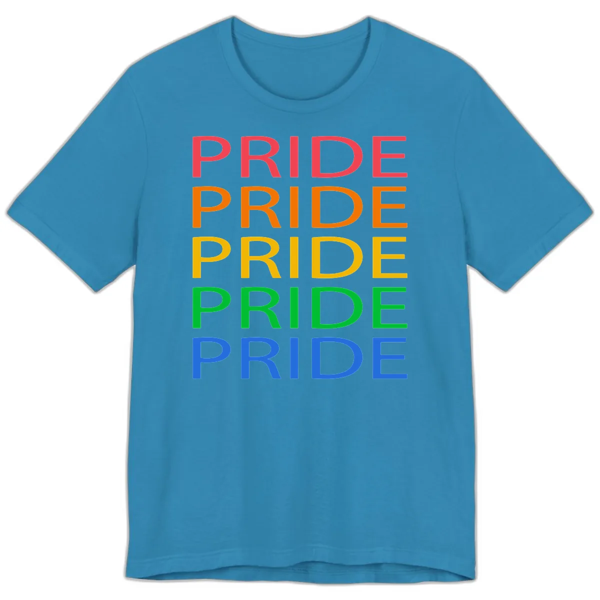 Rainbow Pride Repeating Text Premium T-Shirt in Aqua