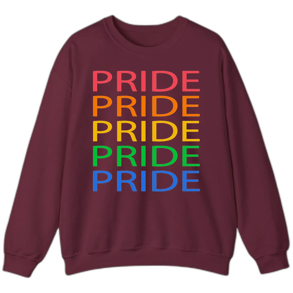 Rainbow Pride Repeating Text Sweatshirt in Maroon