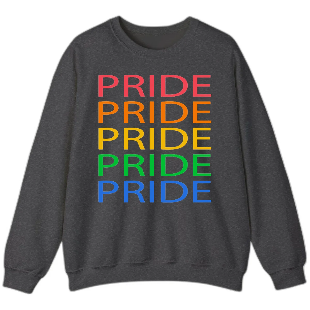 Rainbow Pride Repeating Text Sweatshirt in Dark Heather