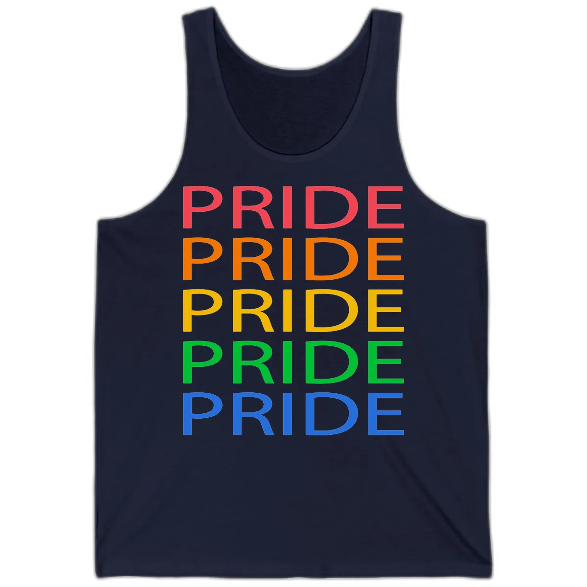 Rainbow Pride Repeating Text Tank in Navy