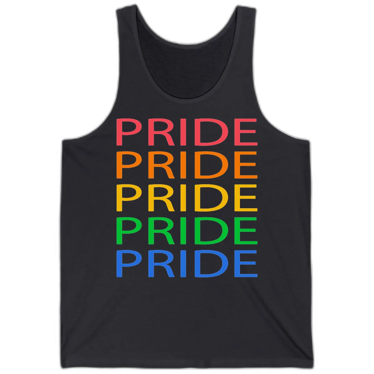Rainbow Pride Repeating Text Tank in Dark Grey