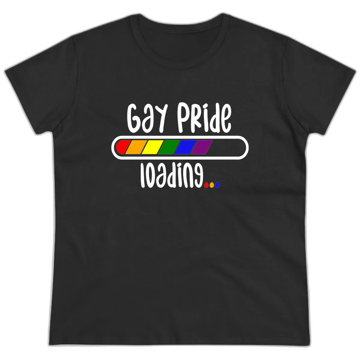 Gay Pride Loading Bar Ladies Tee in Black