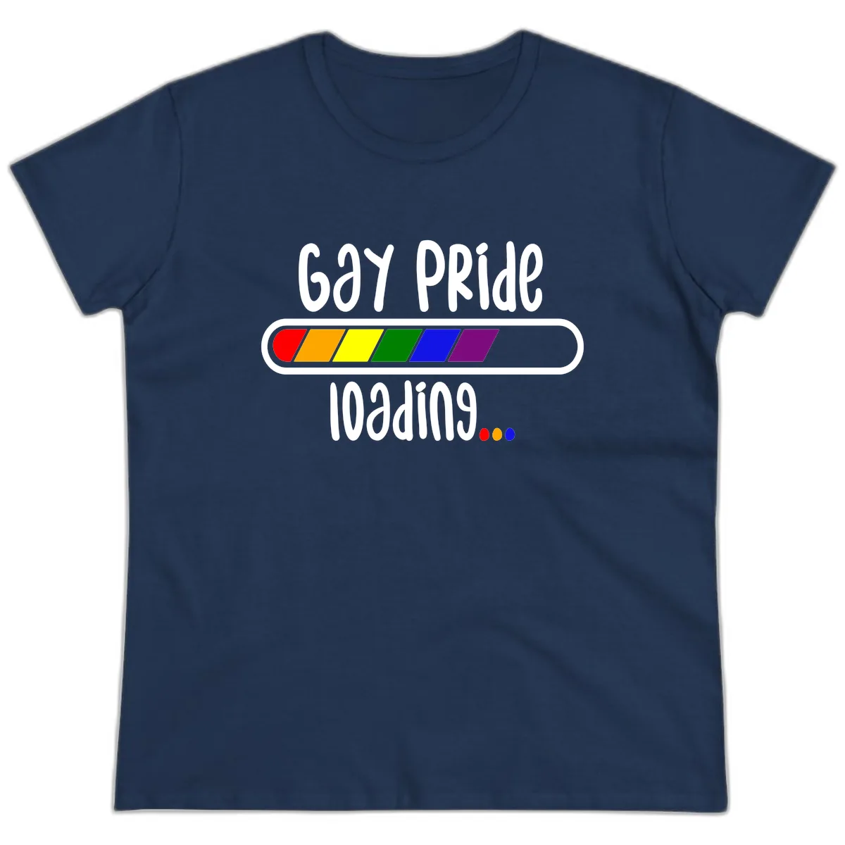 Gay Pride Loading Bar Ladies Tee in Navy