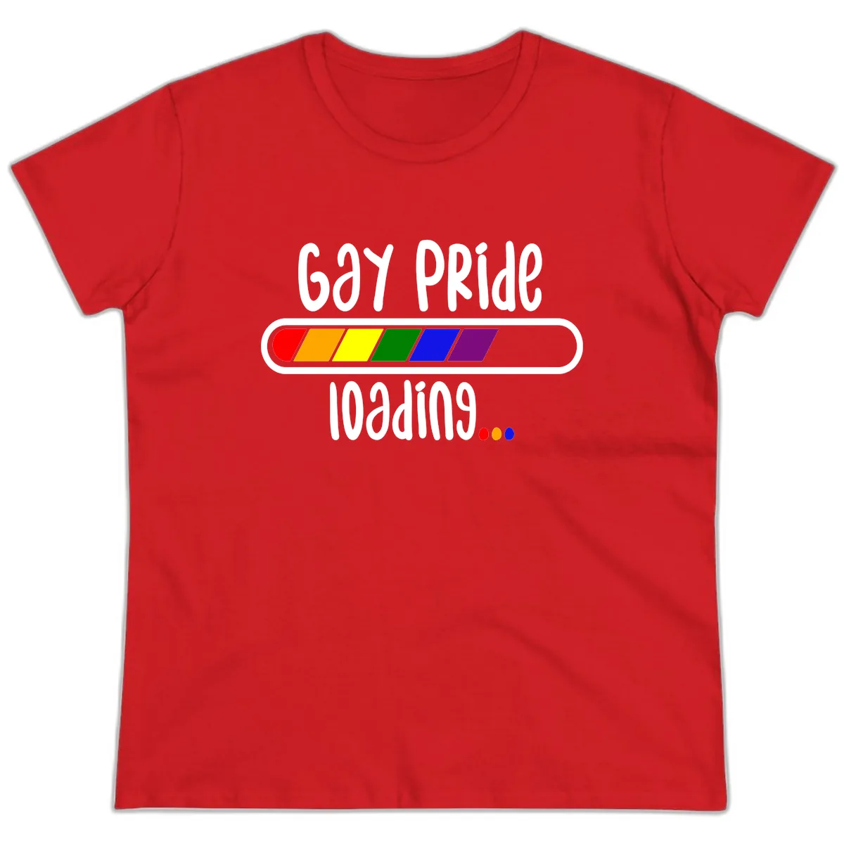 Gay Pride Loading Bar Ladies Tee in Red