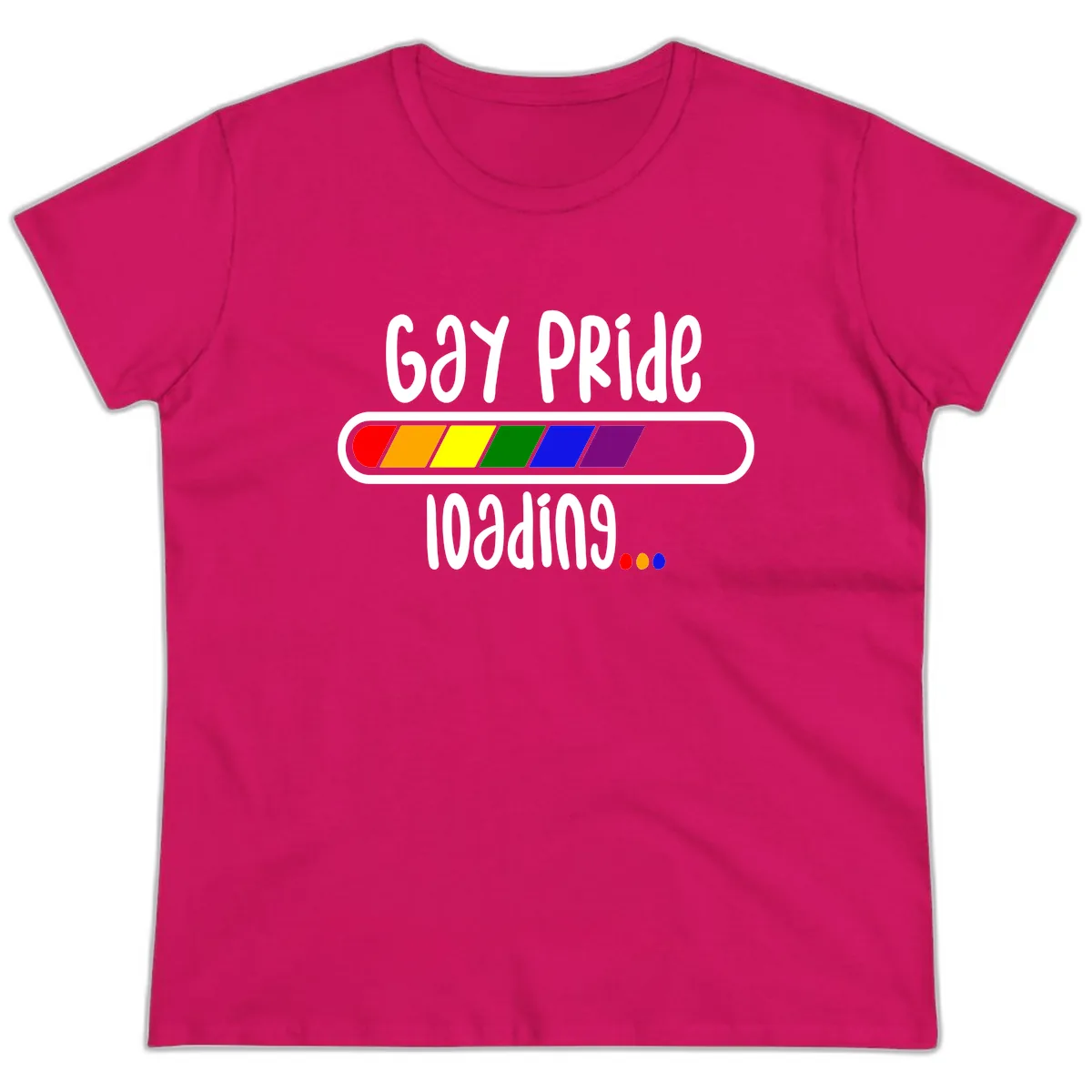 Gay Pride Loading Bar Ladies Tee in Heliconia