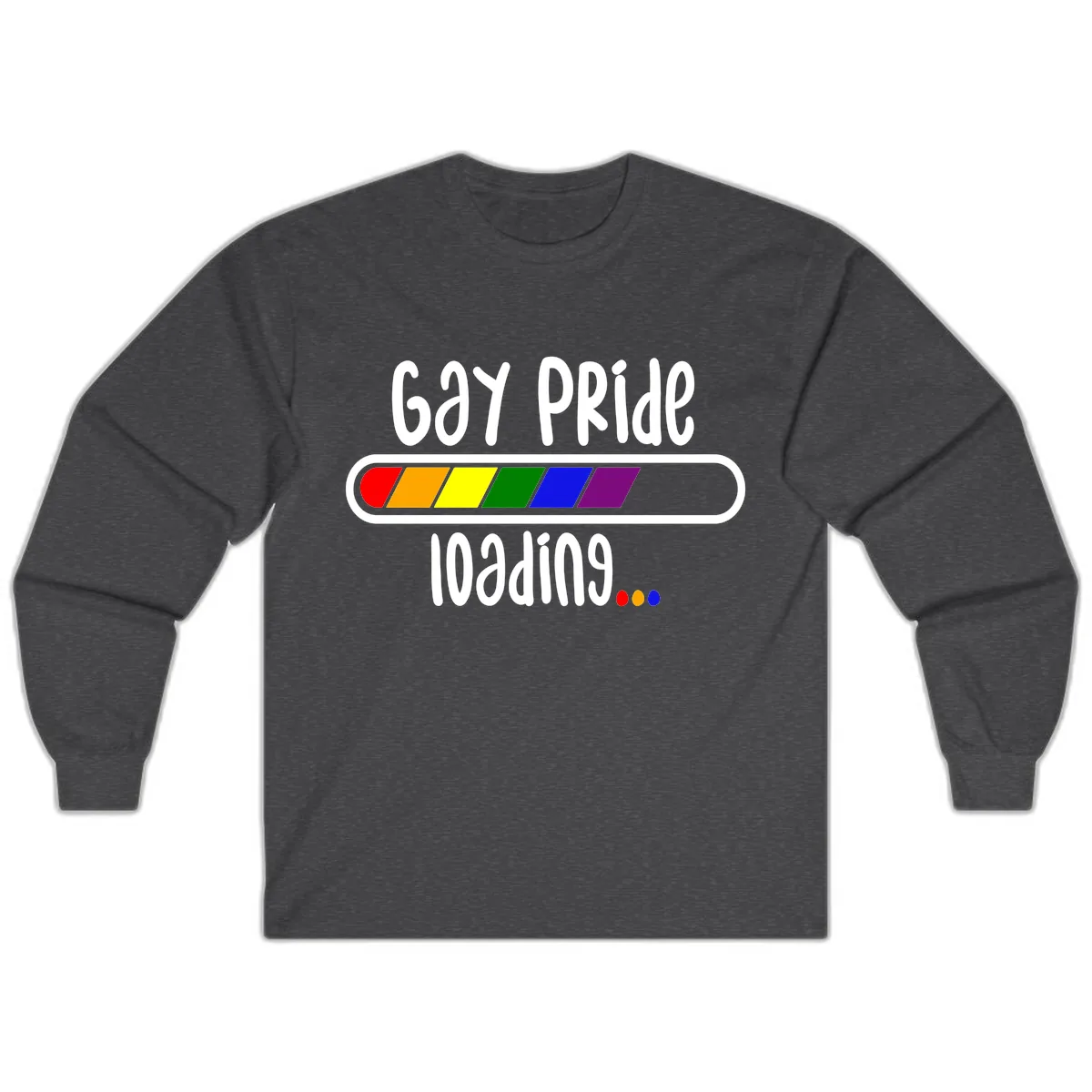 Gay Pride Loading Bar Long Sleeve in Dark Heather