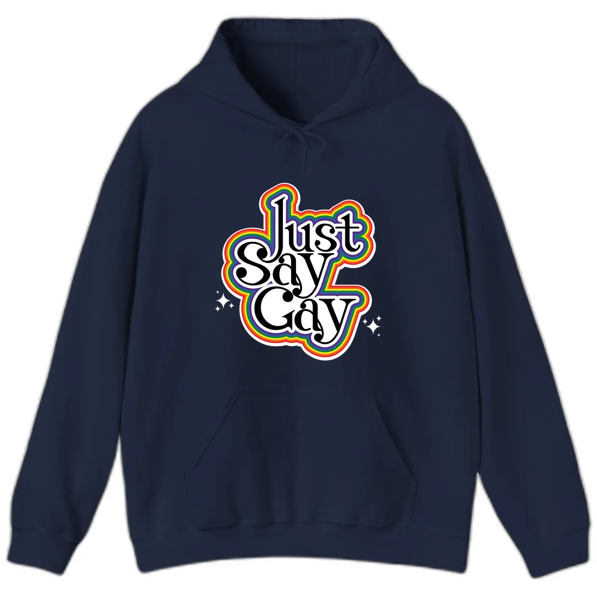 Just Say Gay Pride Rainbow Hoodie in Navy