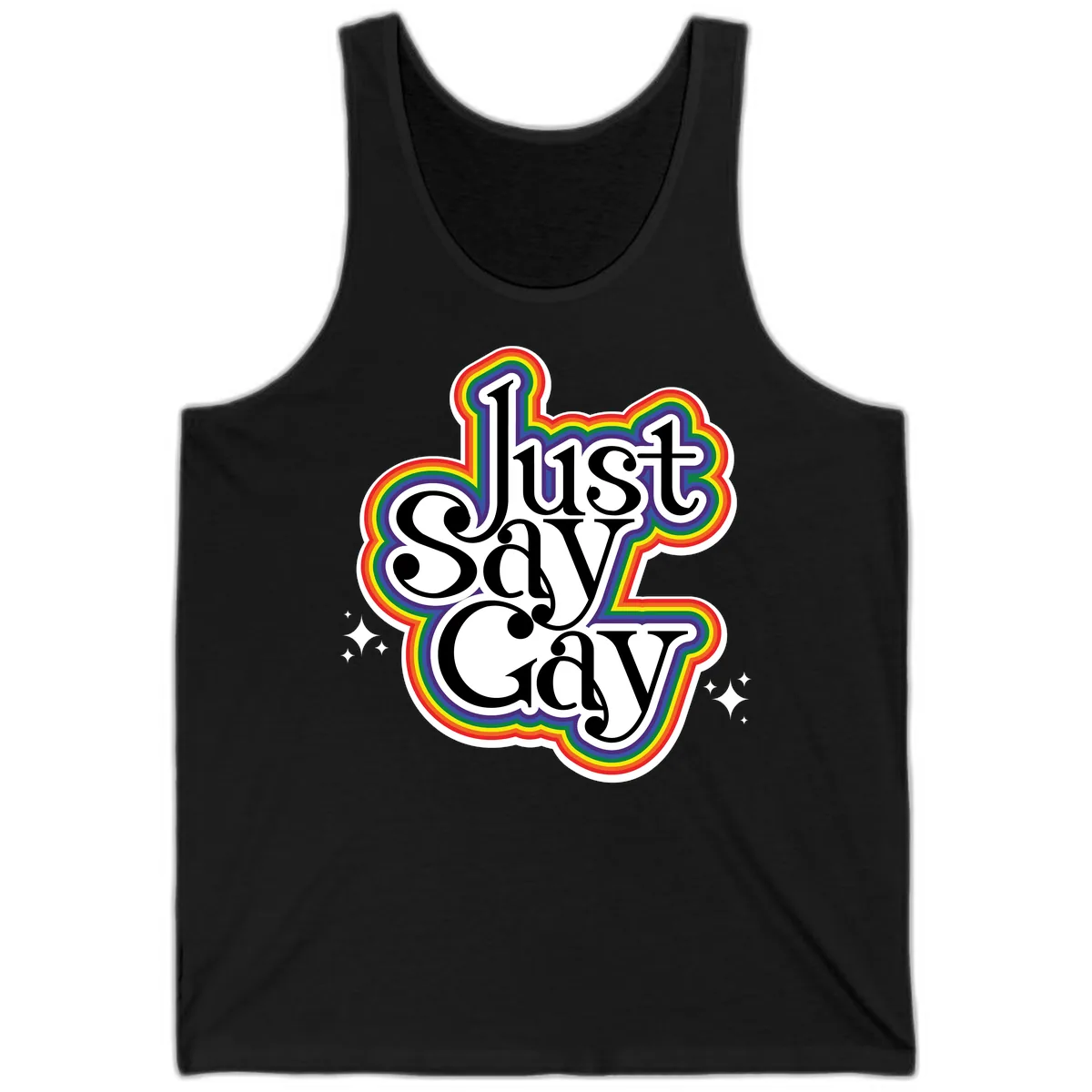 Just Say Gay Pride Rainbow Tank in Black