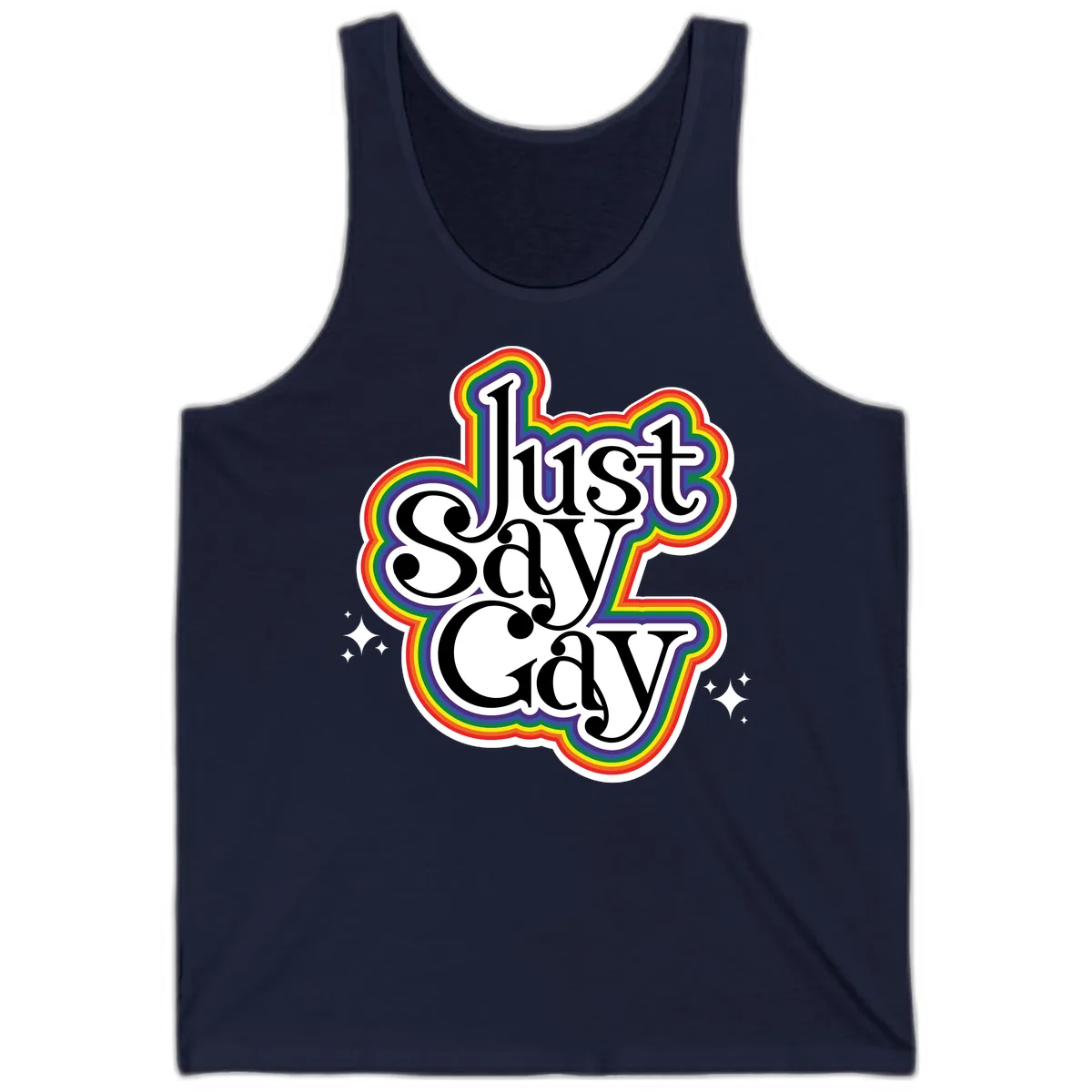 Just Say Gay Pride Rainbow Tank in Navy