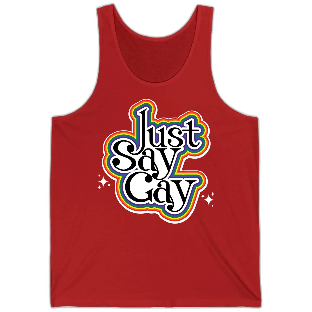 Just Say Gay Pride Rainbow Tank in Red