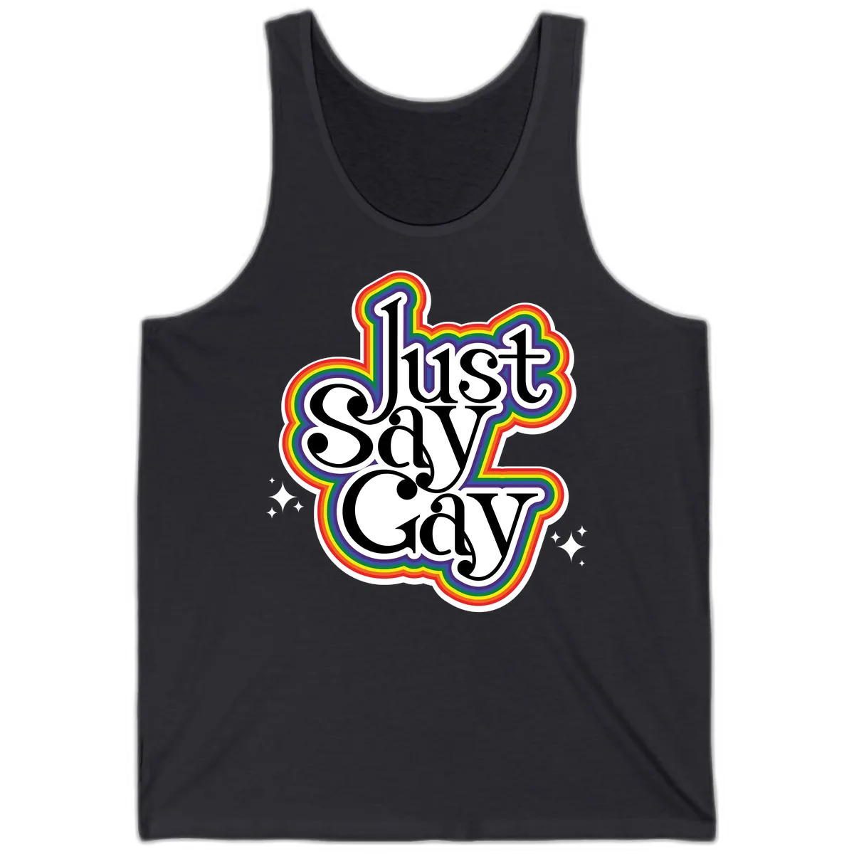 Just Say Gay Pride Rainbow Tank in Dark Grey