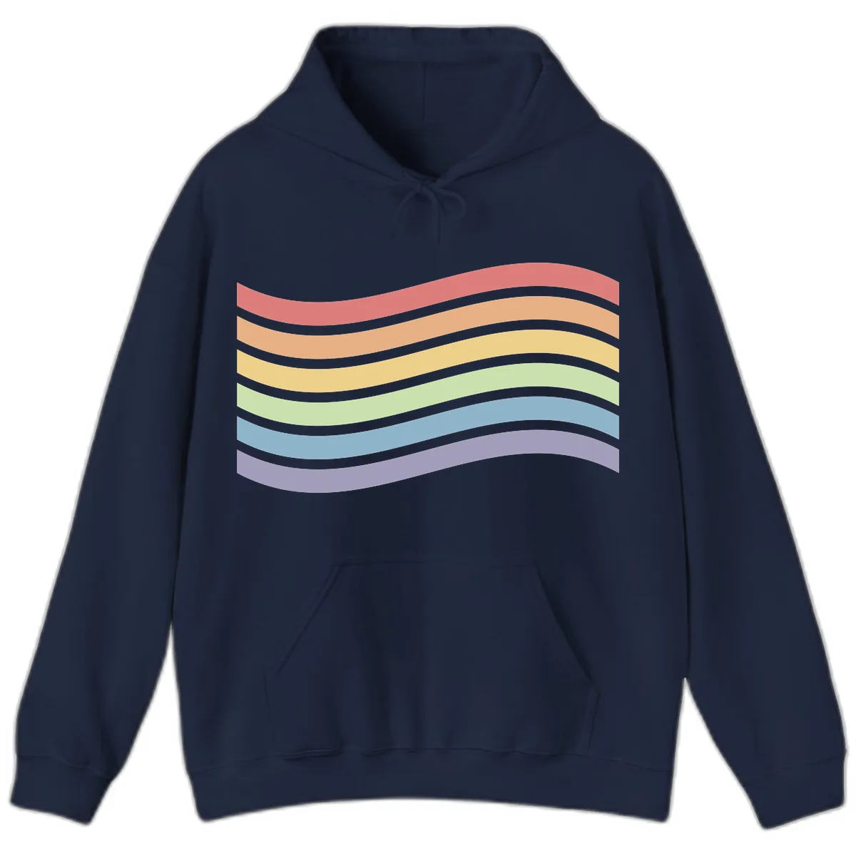 Rainbow Waves Pride Hoodie in Navy