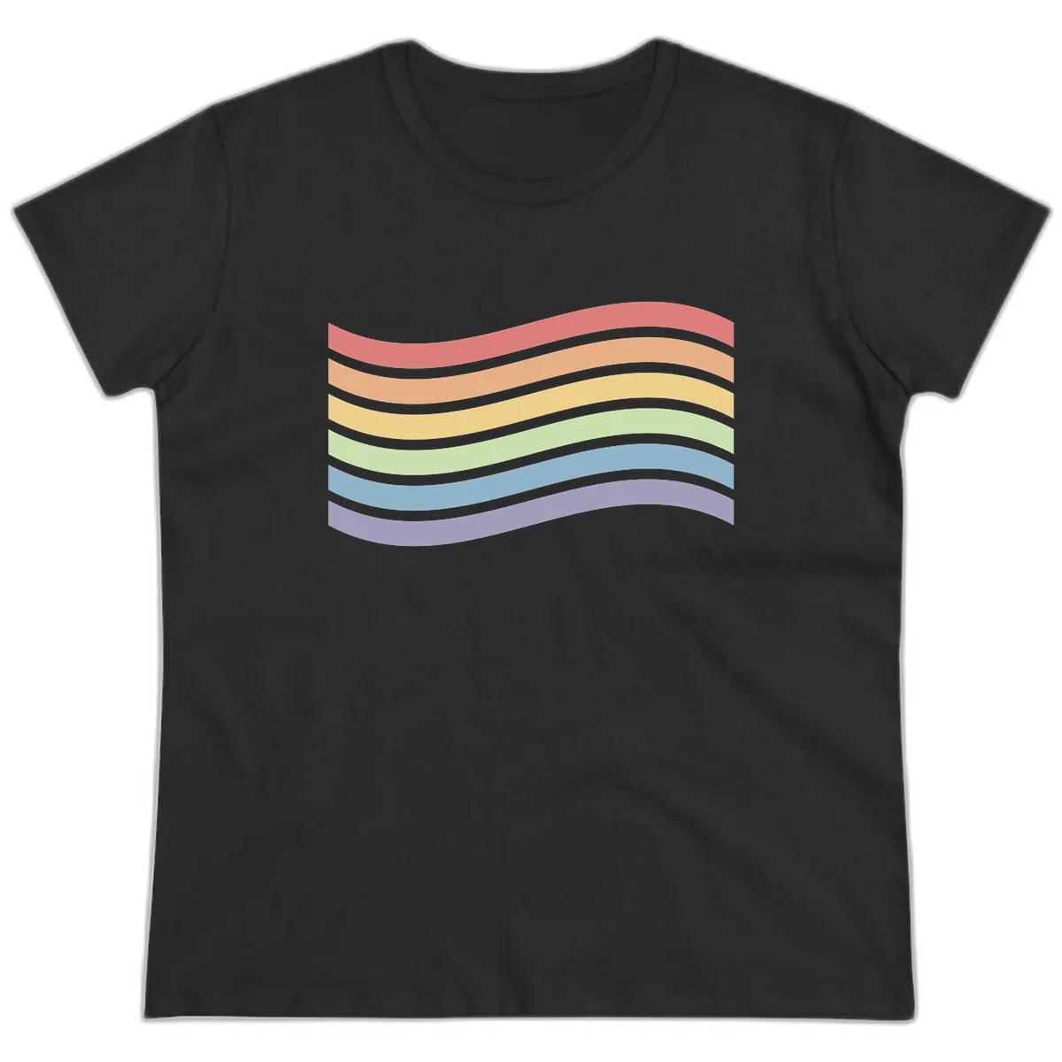 Rainbow Waves Pride Ladies Tee in Black