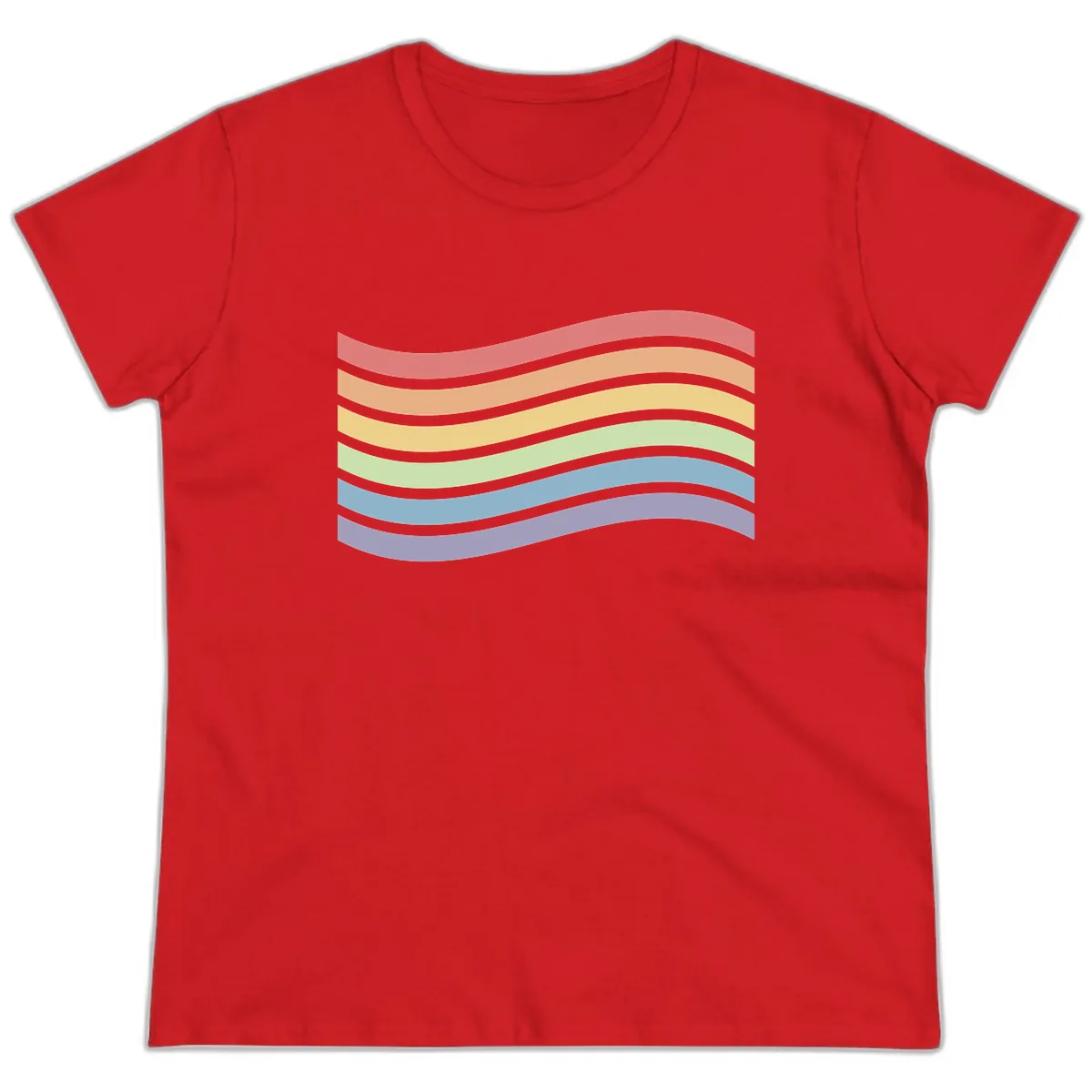Rainbow Waves Pride Ladies Tee in Red
