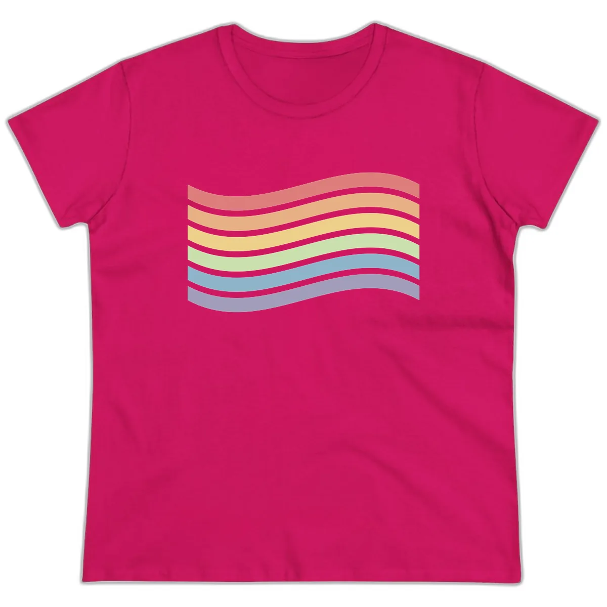 Rainbow Waves Pride Ladies Tee in Heliconia