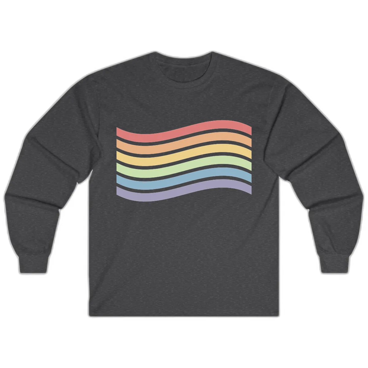 Rainbow Waves Pride Long Sleeve in Dark Heather