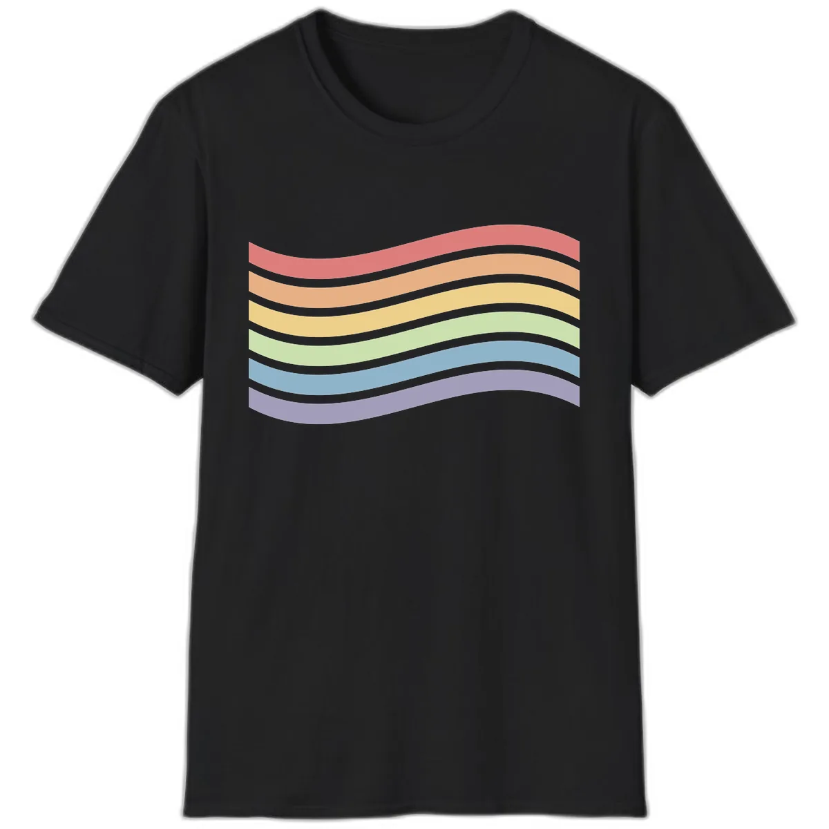 Rainbow Waves Pride T-Shirt in Black