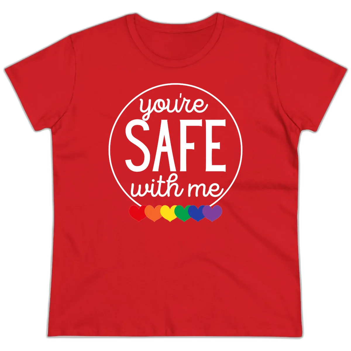 You're Safe With Me Pride Ladies Tee in Red