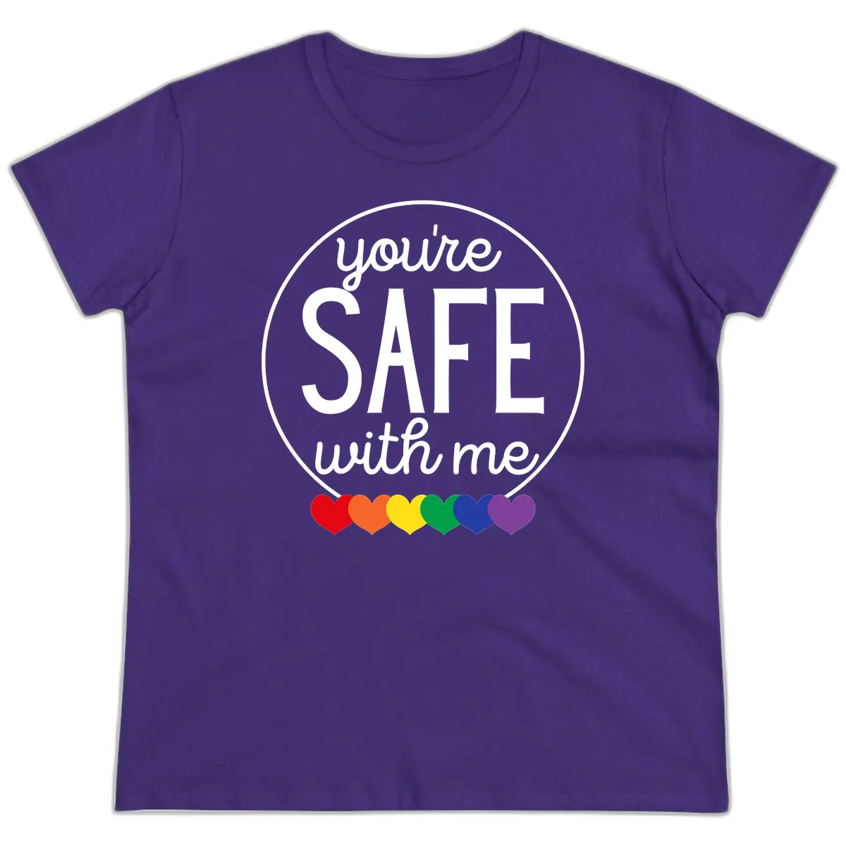 You're Safe With Me Pride Ladies Tee in Purple