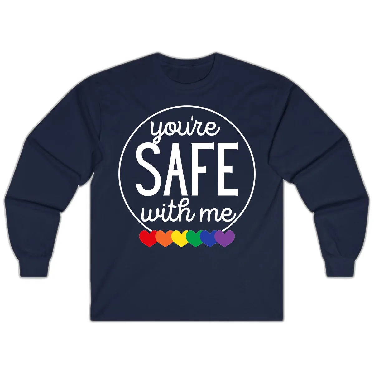 You're Safe With Me Pride Long Sleeve in Navy