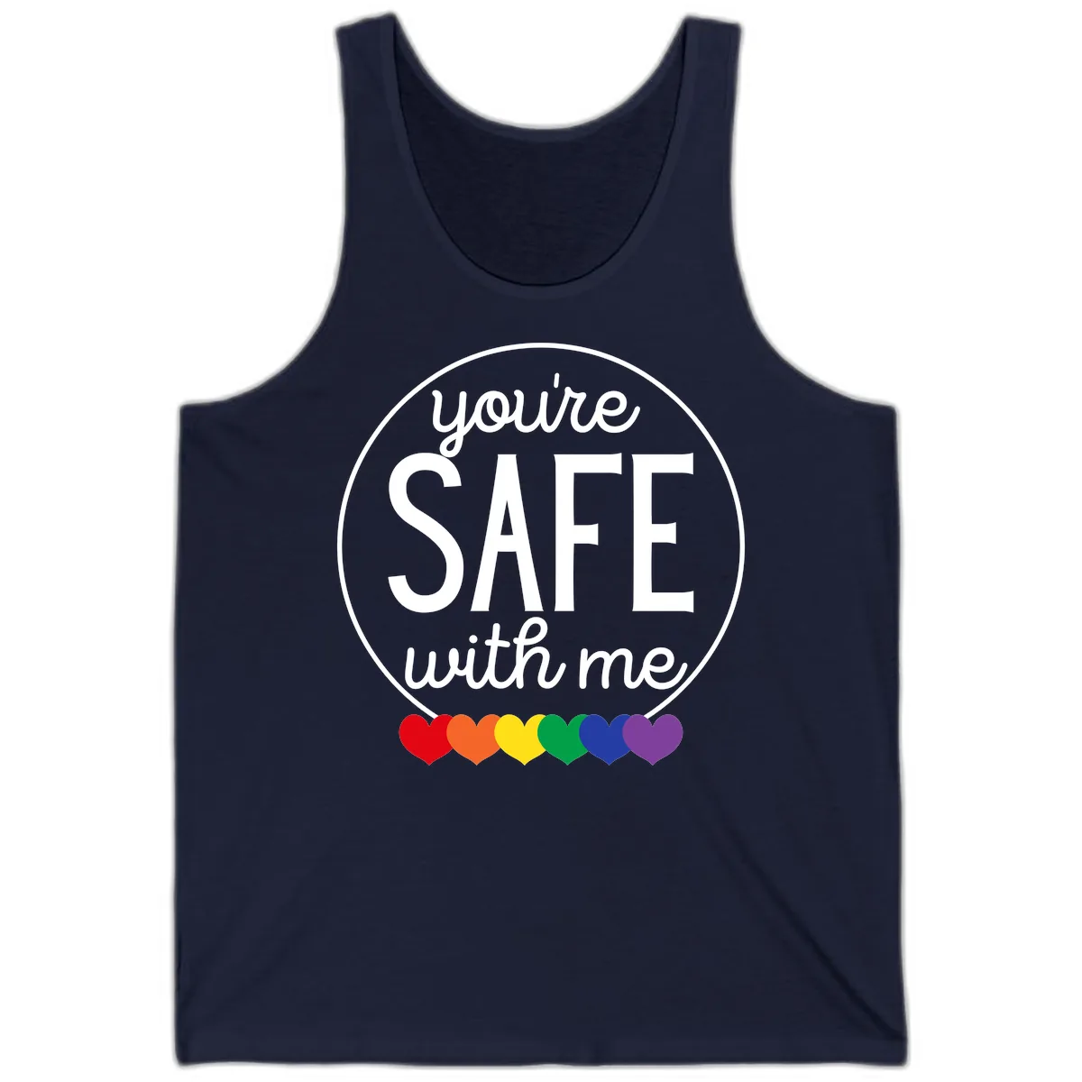You're Safe With Me Pride Tank in Navy