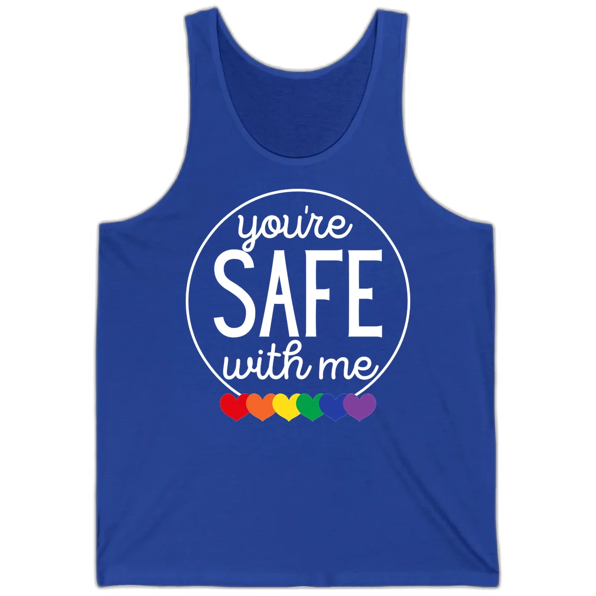 You're Safe With Me Pride Tank in True Royal