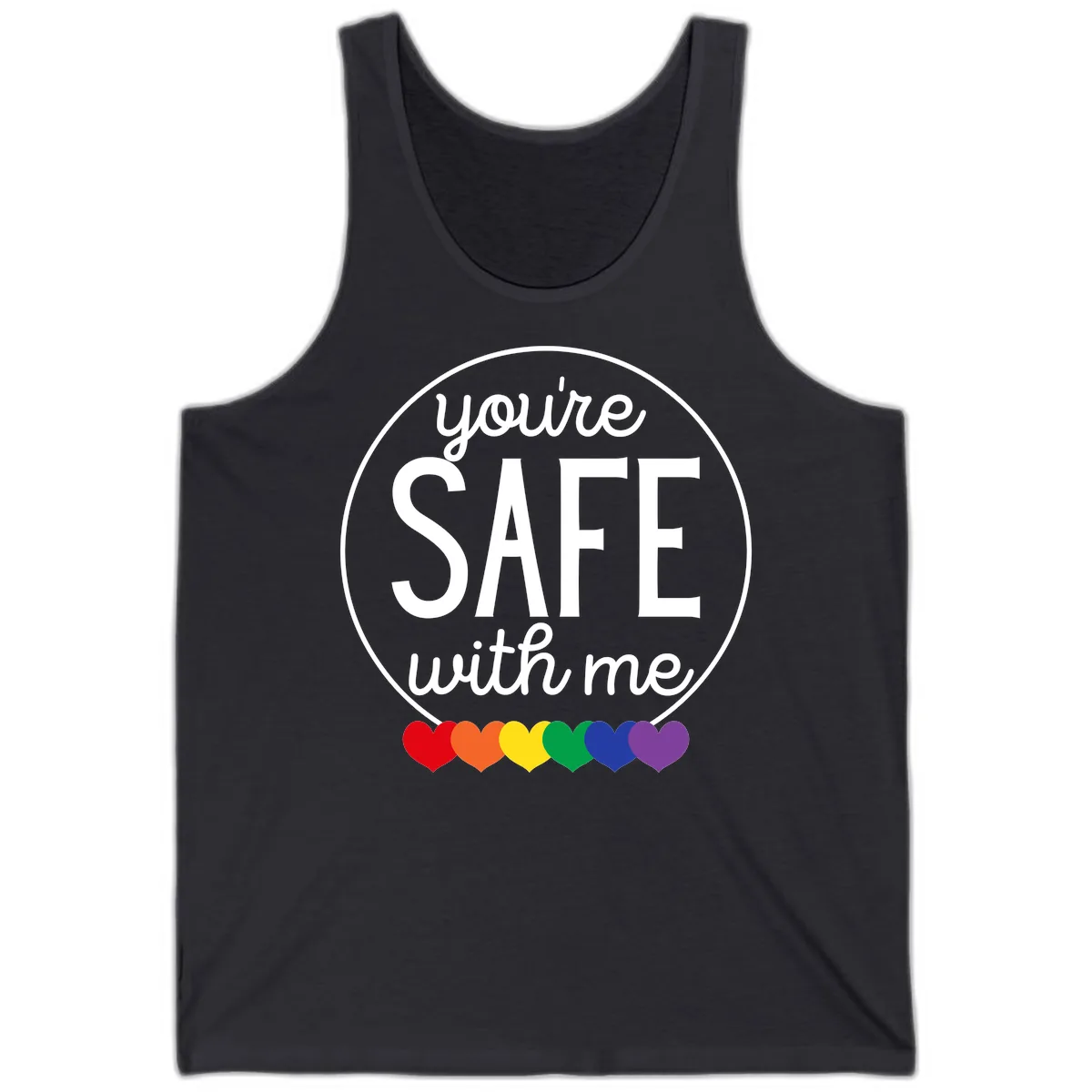 You're Safe With Me Pride Tank in Dark Grey
