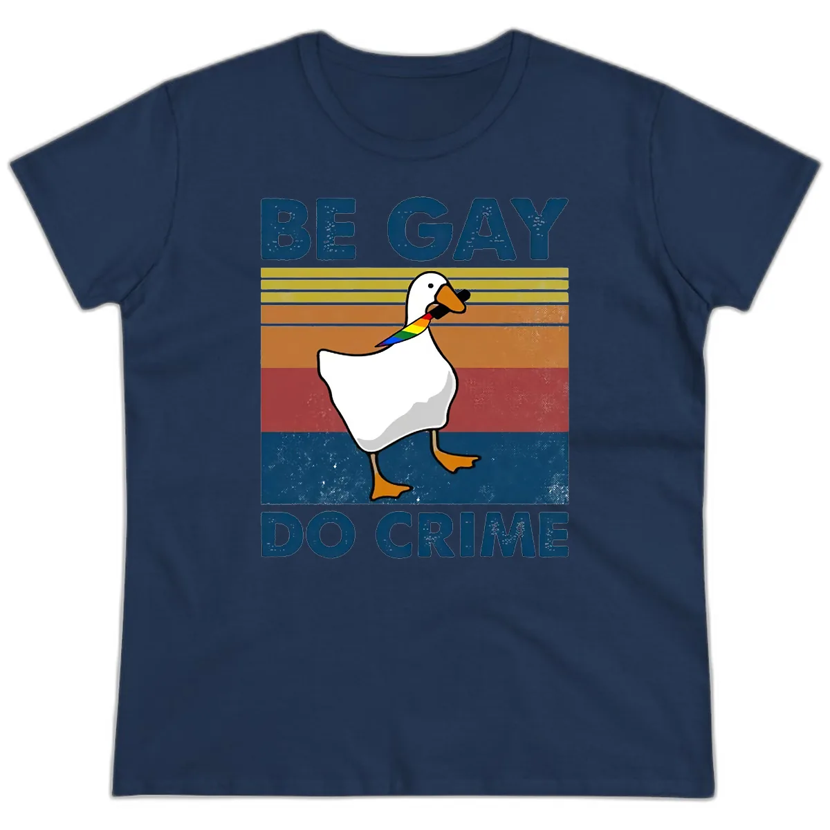 Be Gay Do Crime Duck Pride Ladies Tee in Navy