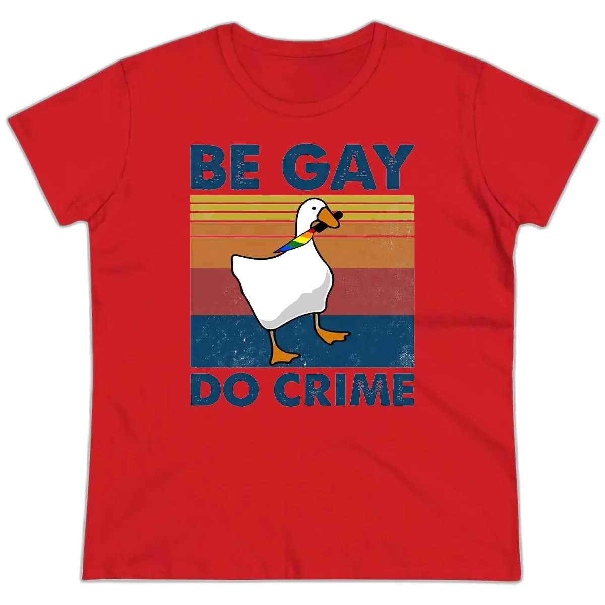 Be Gay Do Crime Duck Pride Ladies Tee in Red