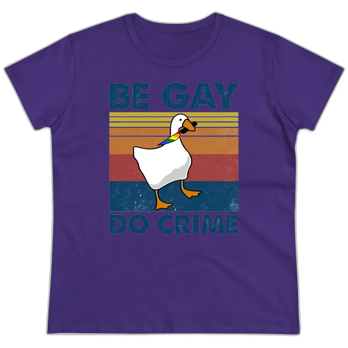 Be Gay Do Crime Duck Pride Ladies Tee in Purple
