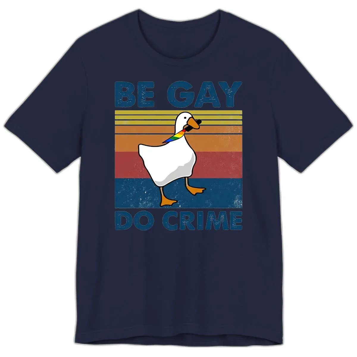 Be Gay Do Crime Duck Pride Premium T-Shirt in Navy