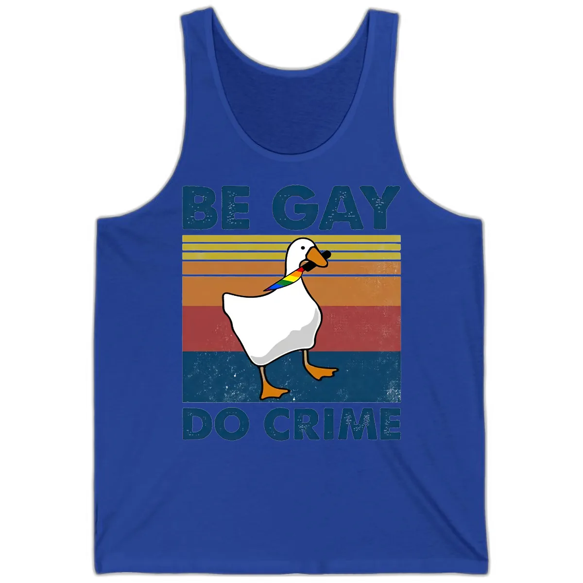 Be Gay Do Crime Duck Pride Tank in True Royal