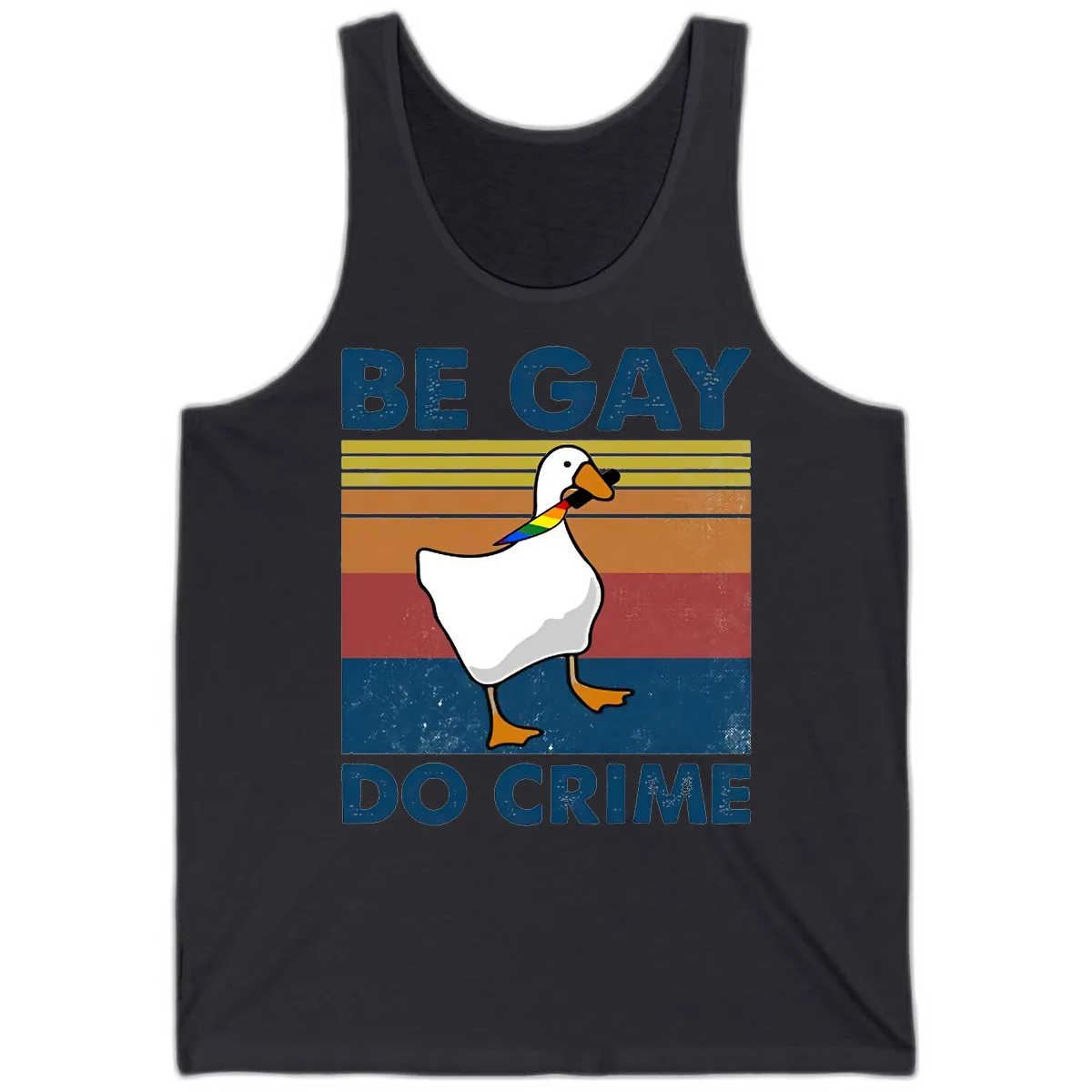 Be Gay Do Crime Duck Pride Tank in Dark Grey