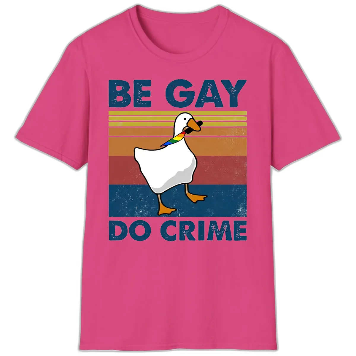 Be Gay Do Crime Duck Pride T-Shirt in Heliconia