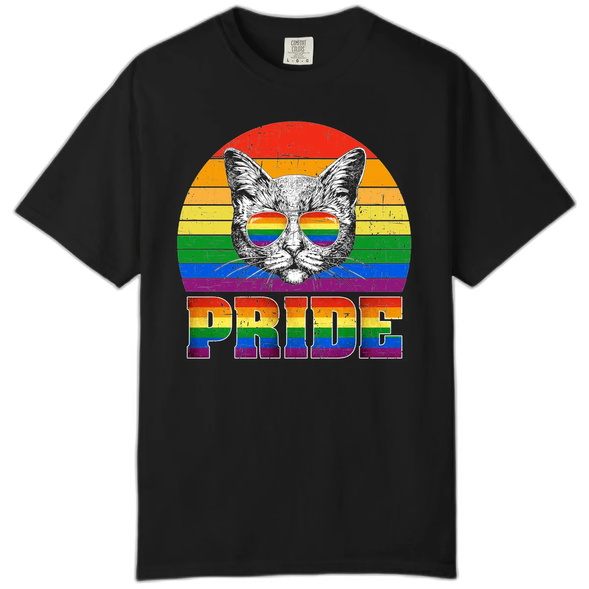 Pride Cat Cool Sunglasses Rainbow Comfort Color in Black
