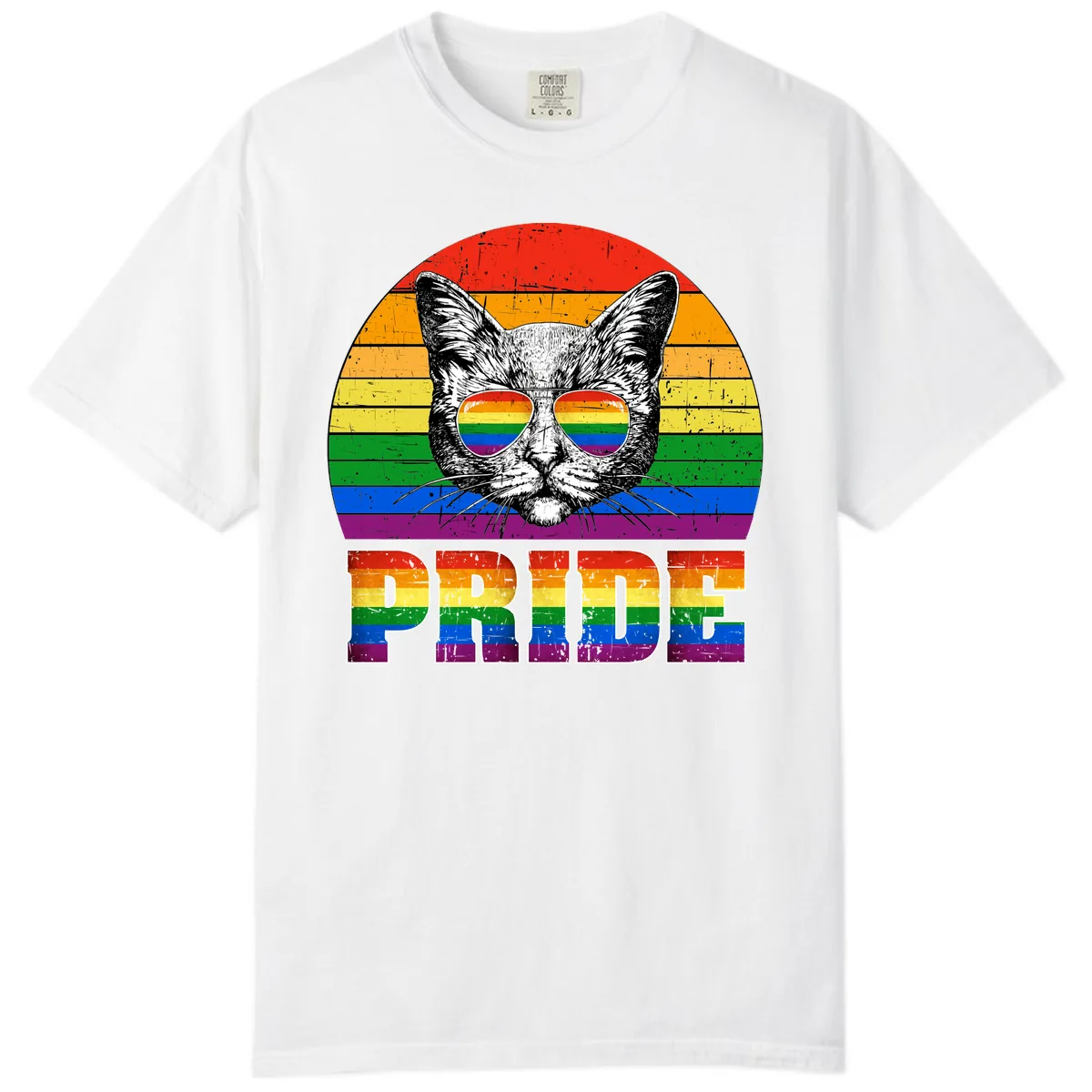 Pride Cat Cool Sunglasses Rainbow Comfort Color in White