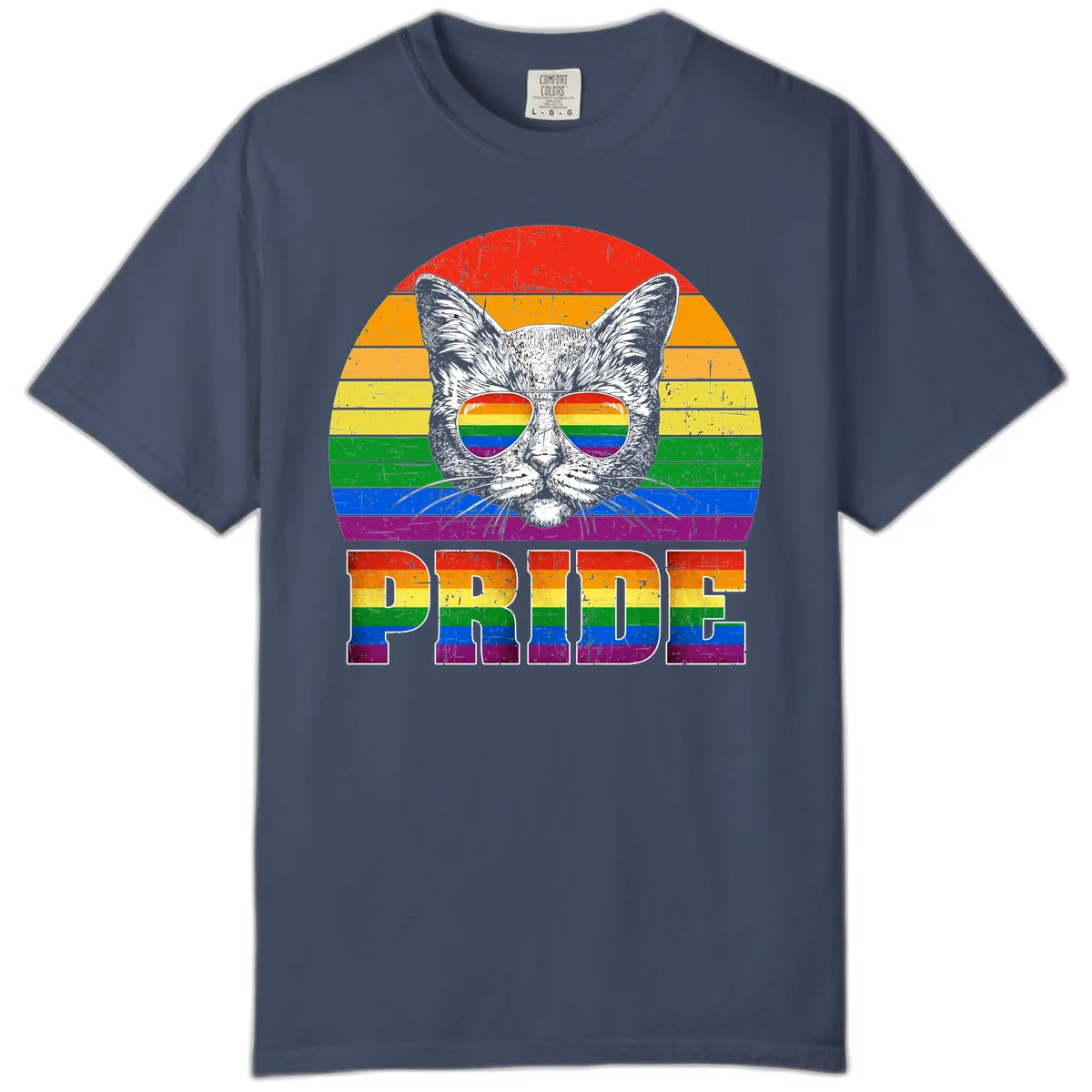 Pride Cat Cool Sunglasses Rainbow Comfort Color in Midnight