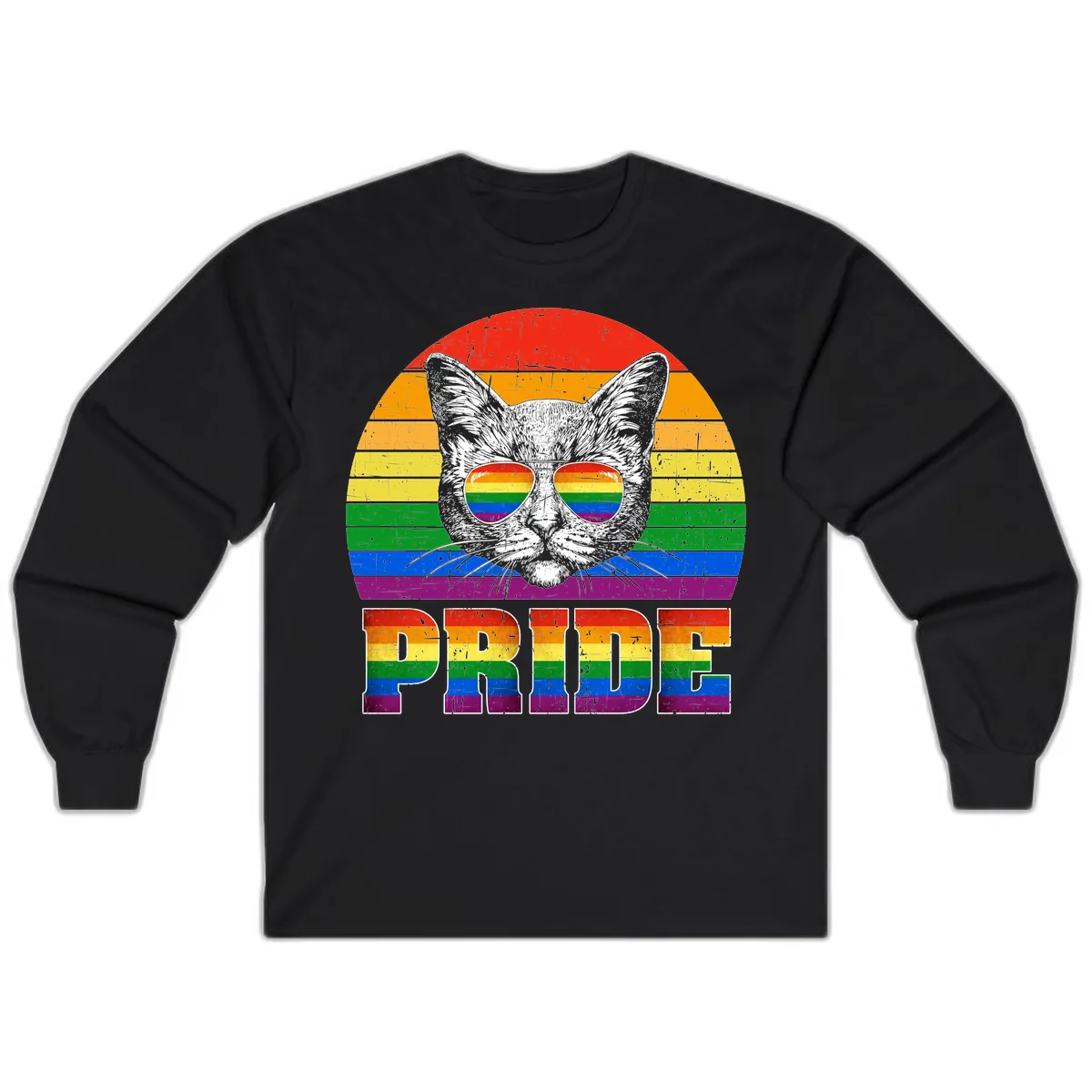 Pride Cat Cool Sunglasses Rainbow Long Sleeve in Black