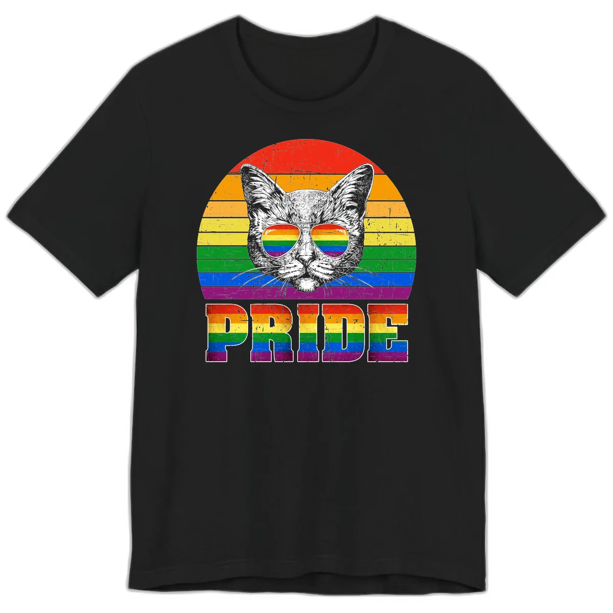 Pride Cat Cool Sunglasses Rainbow Premium T-Shirt in Black
